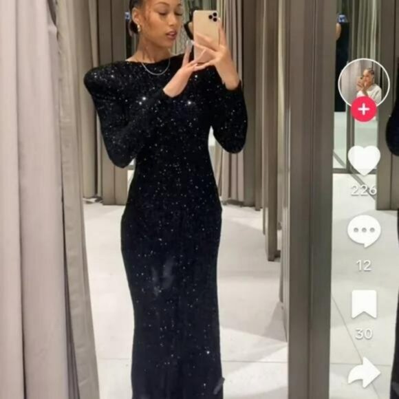 ZARA SHOULDER PAD SEQUIN DRESS - Picture 10 of 10